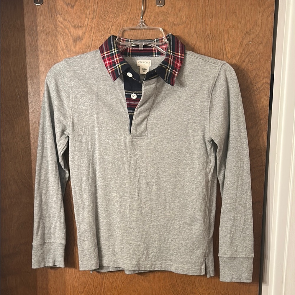 Crewcuts Heather Gray Top with Red Plaid Collar